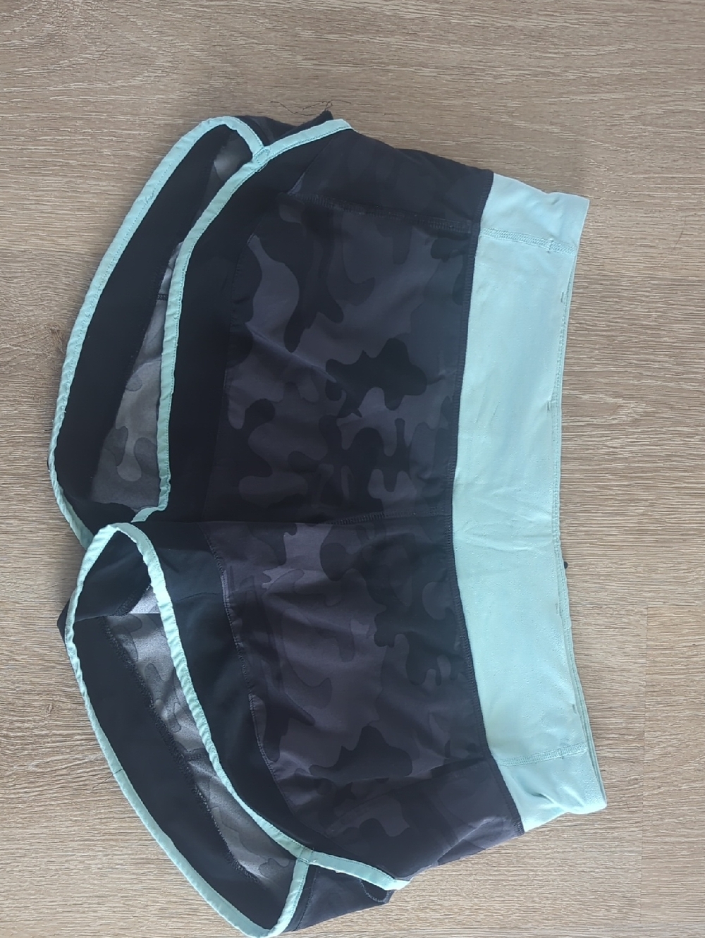 Lululemon Black Camo with Mint Trim Speed Shorts